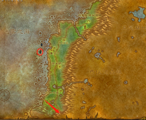 魔兽世界怀旧服黑海岸前往月光林地路线1